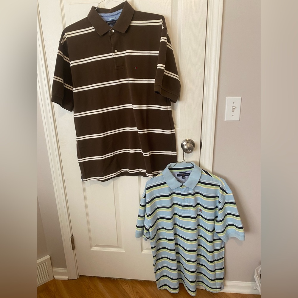 Tommy Hilfiger mens Striped Polo Shirt - Brown and Blue